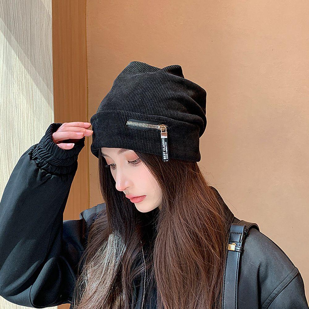 Mũ beanie Dệt Kim Có Khóa Kéo Màu Trơn Thời Trang Dành Cho Nam