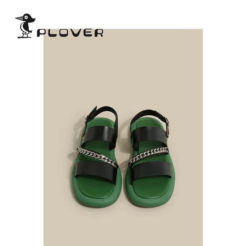 Giày sandal nữ đế thấp quai màu đen phong cách Roman thời trang mùa hè