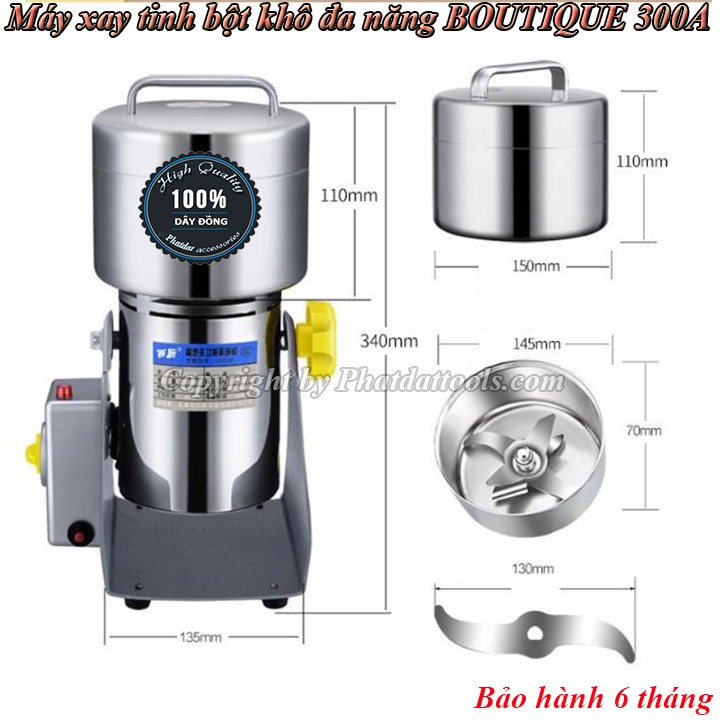 Máy xay nghiền tinh bột khô đa năng BOUTIQUE 300A-1400W-Vỏ inox-Bảo hành 6 tháng-Xay siêu nhanh-mịn-Có lưỡi sơ cua