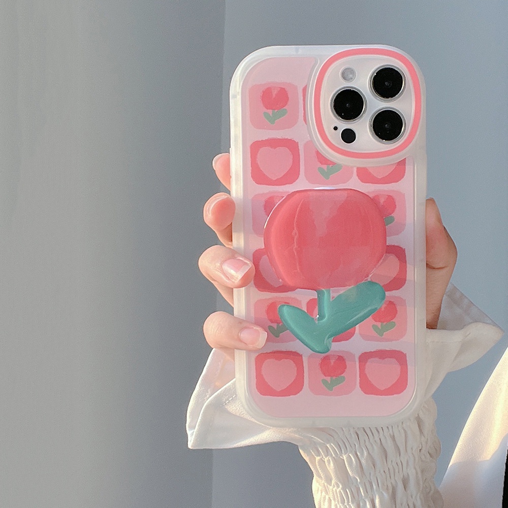 ỐP LƯNG IPHONE Ốp Điện Thoại Mềm In Hình Hoa tulip Có Giá Đỡ Cho iphone15 / 14 / 13 13pro 12 11 8p 7 / 8 / plus / 11 / xr / xsmax