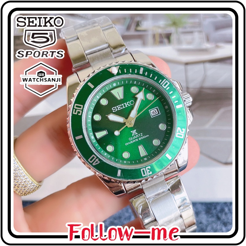 Original men watches Seiko 5 21 jewels automatic watch for men luminous waterproof green dial calendar stainless steel strap2022