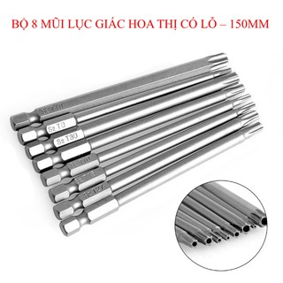 BỘ 8 MŨI LỤC GIÁC HOA THỊ CÓ LỖ CHO MÁY KHOAN VÀ BẮT VÍT 150MM