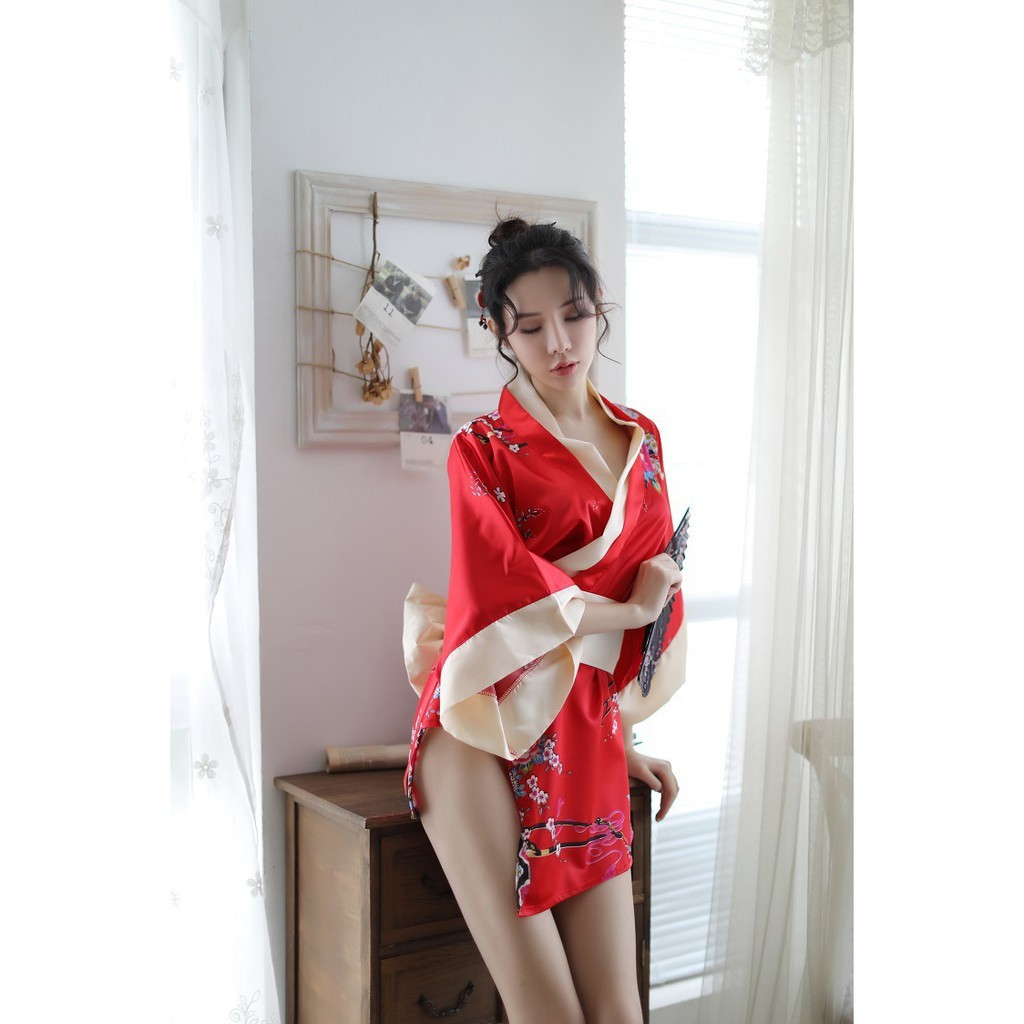 Sét Áo Choàng Ngủ Kimono Hoa  Phong Cách Nhật 5060 Siêu Quyến Rũ ( Sét gồm 01 Áo choàng +01 Đai thắt + 01 Chip xinh )