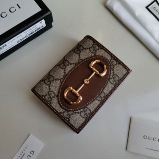 ví bóp đựng thẻ cúc bấm hoạ tiết xích đôi nhỏ da in chữ gucci GC GG