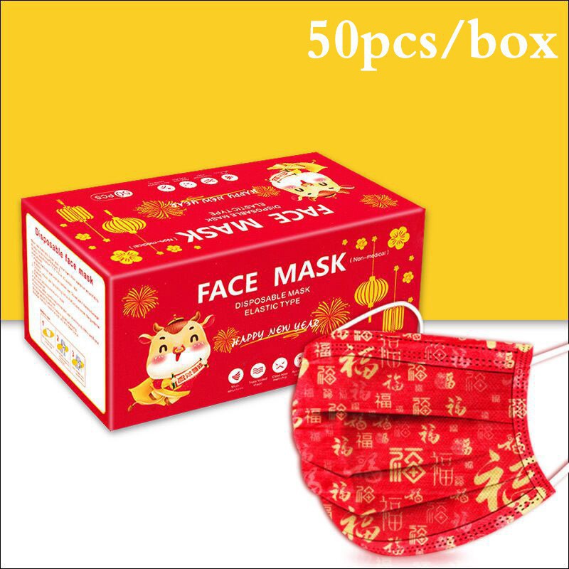 (Hàng Mới Về) Set 50 Khẩu Trang 3 Lớp Chống Bụi Chống Sương Mù Thoải Mái Phong Cách Trung Hoa