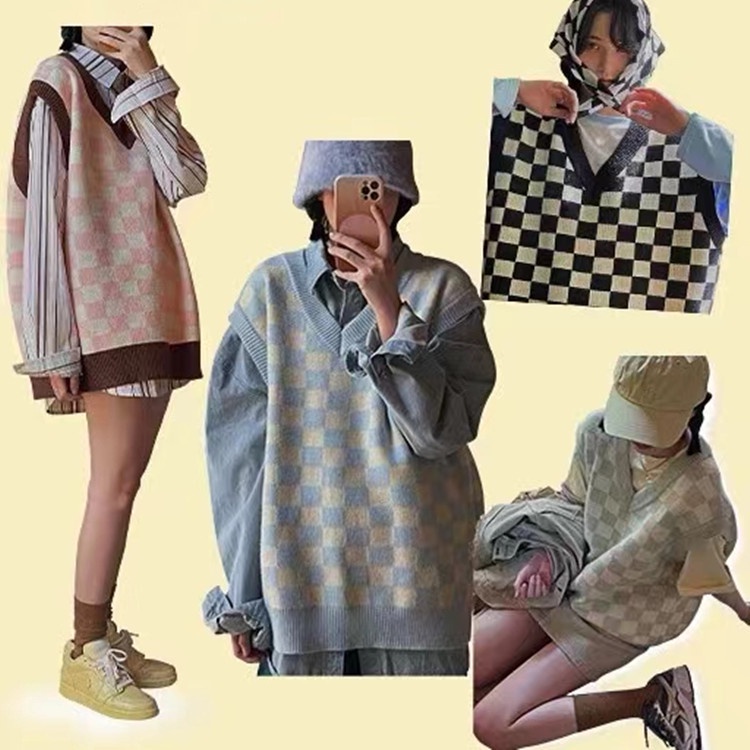 Áo Sweater dáng rộng kẻ sọc ca rô thời trang xuân thu dành cho nữ | BigBuy360 - bigbuy360.vn