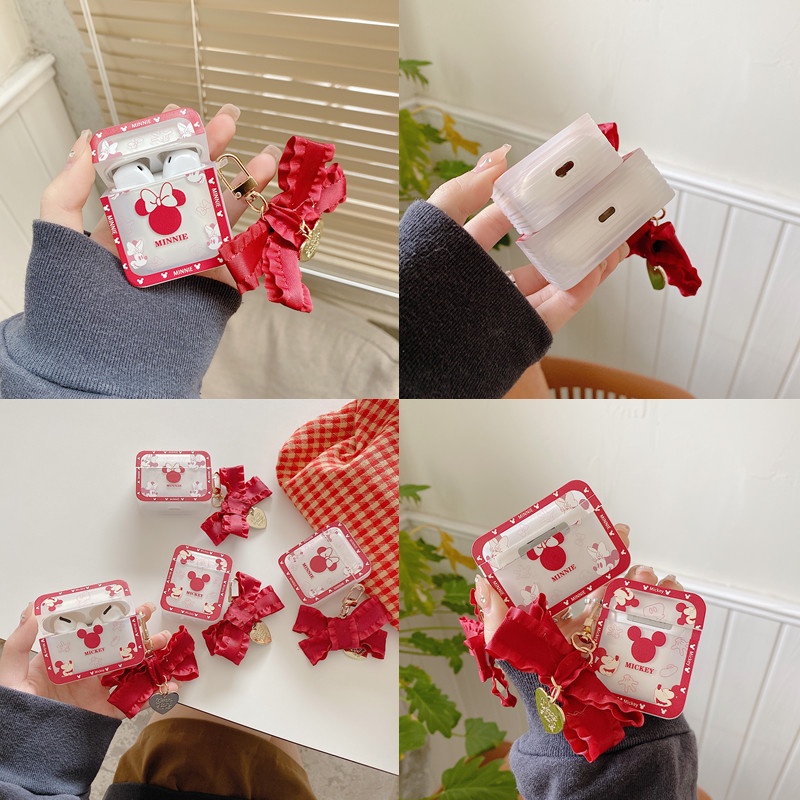 Vỏ Bảo Vệ Hộp Sạc Tai Nghe AirPods 1 2 Pro 3rd Generation Hình Mickey & Trái Tim Dễ Thương Kèm Móc Khóa