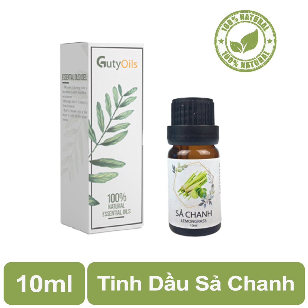 Tinh dầu sả chanh nguyên chất Guty Oils dùng để xông phòng, đuổi muỗi, đuổi côn trùng, khử mùi, giảm stress - Lọ 10ml