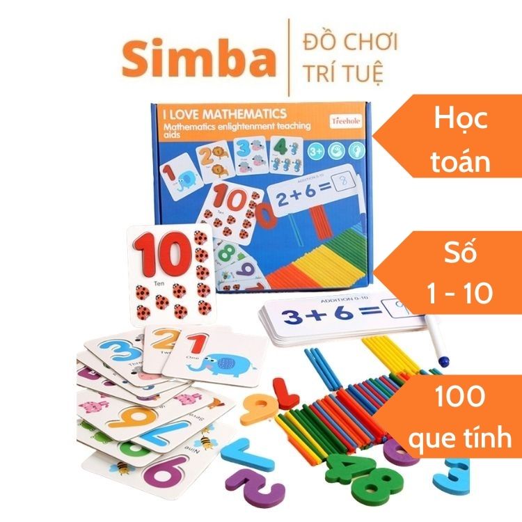 Bảng gỗ kèm que tính đồ chơi Simba học toán tư duy Montessori
