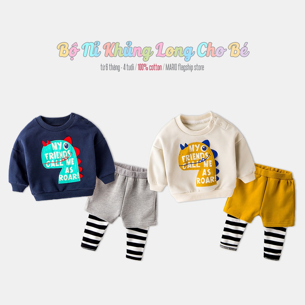 Bộ nỉ khủng long cho bé Mario Store bộ da cá chất cotton hàng xuất khẩu