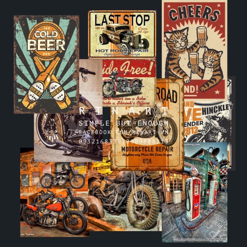 SET 15 TẤM DECAL POSTER 17x23cm DÁN TƯỜNG TRANG TRÍ CỬA HÀNG/CAFE CỔ ĐIỂN VINTAGE