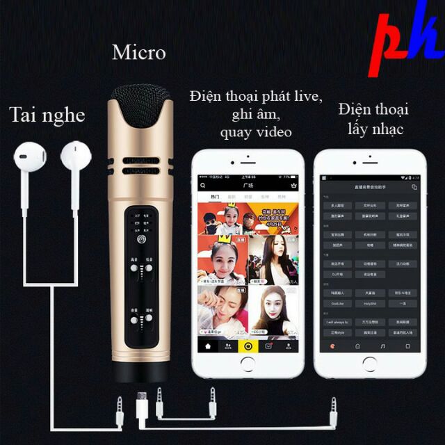 BỘ MIC LIVE STREAM KARAOKE ĐA NĂNG C16 GIẢ GIỌNG ĐỦ DÂY KẾT NỐI TẶNG TAI PHONE