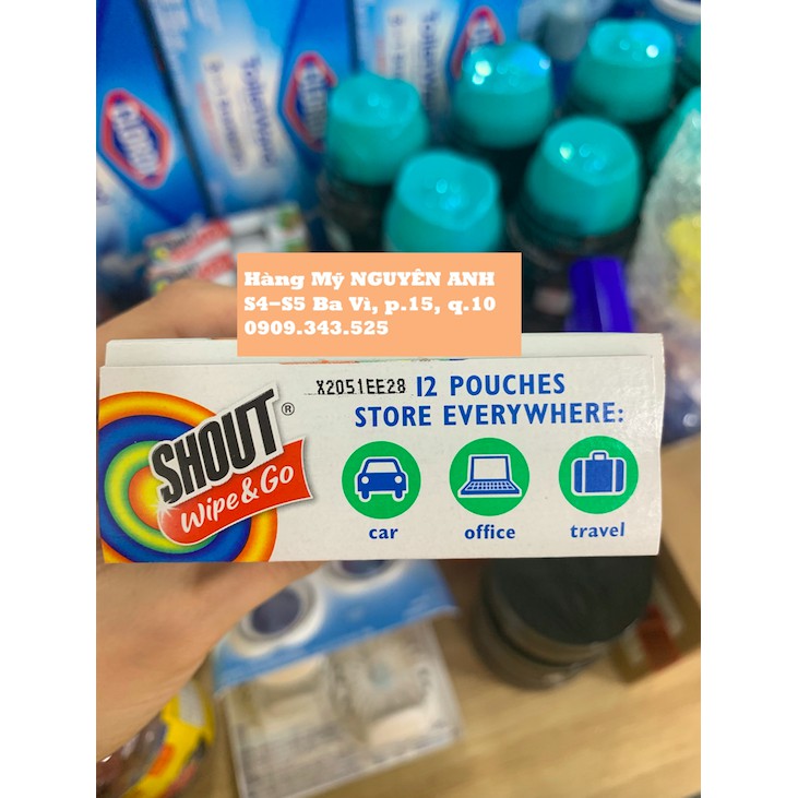 Hộp 12 miếng Giấy tẩy vết bẩn tức thì Shout Wipe & Go chính hãng Mỹ - HÀNG NHẬP NGUYÊN ANH