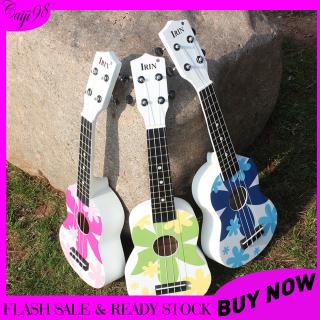 21inch Ukulele Flower Pattern Basswood Ukelele 4 Strings Instrument with Bag+Strap+String+Capo for Music Performance