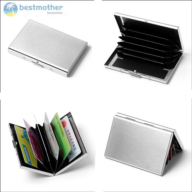 ✿BM✦ RFID Blocking Wallet Slim Secure Stainless Steel Contactless Card Protector for 6 Credit Cards