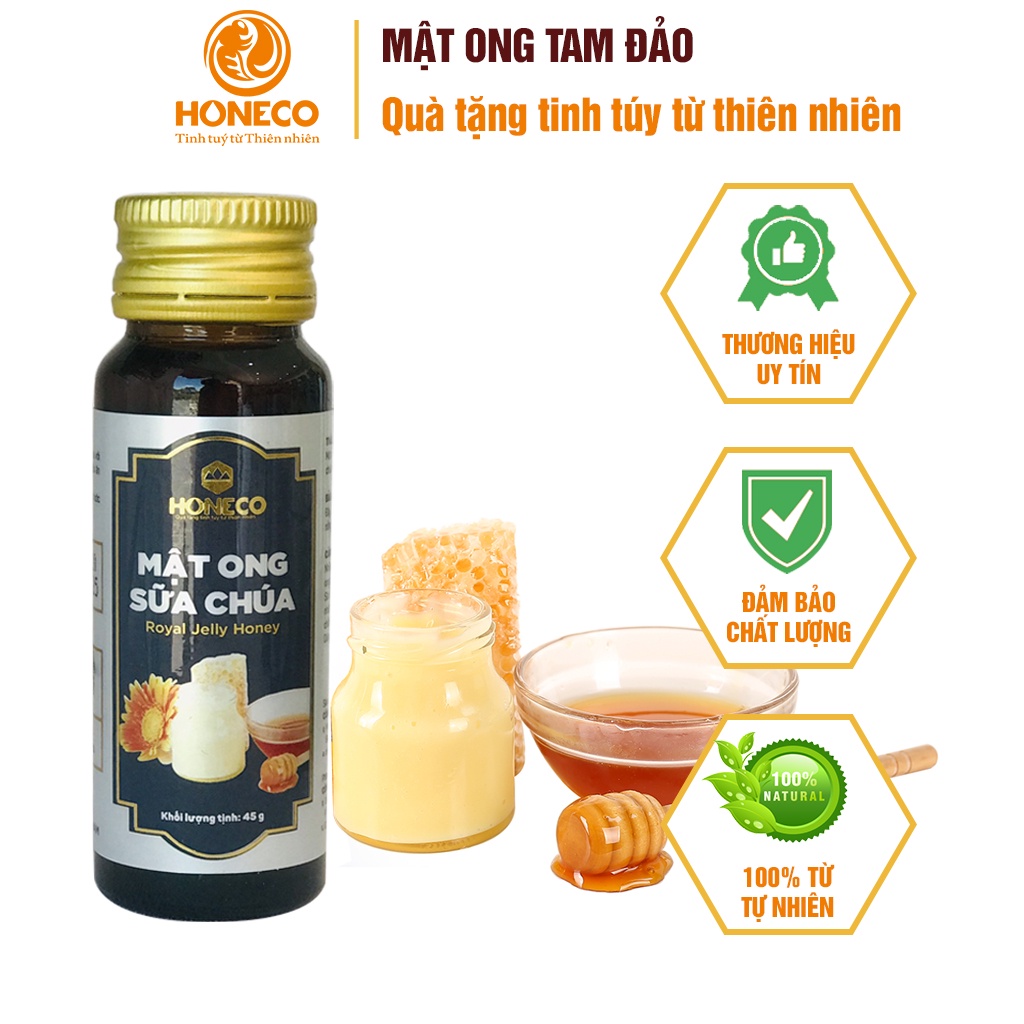 Mật ong Sữa Chúa HONECO 45g - Mật ong hoa rừng kết hợp sữa ong chúa tươi