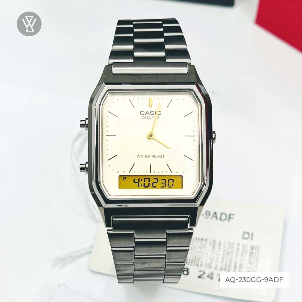 Đồng Hồ Casio WATCHSTORE AQ-230GG-9ADF Thiết Kế Mặt Kính Nhựa 30mm, Dây Đeo Kim Loại, Vỏ Thép Không Gỉ