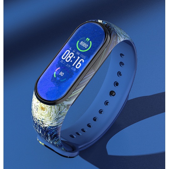 Dây Đeo Silicon Họa Tiết Sợi carbon Màu Xanh Dương Cho Xiaomi Mi band 3 4 5 6 5
