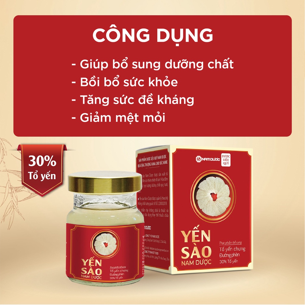 [COMBO 20 hũ] Yến sào Nam Dược 70ml tổ yến chưng đường phèn bồi bổ sức khỏe, tăng sức đề kháng, giảm mệt mỏi