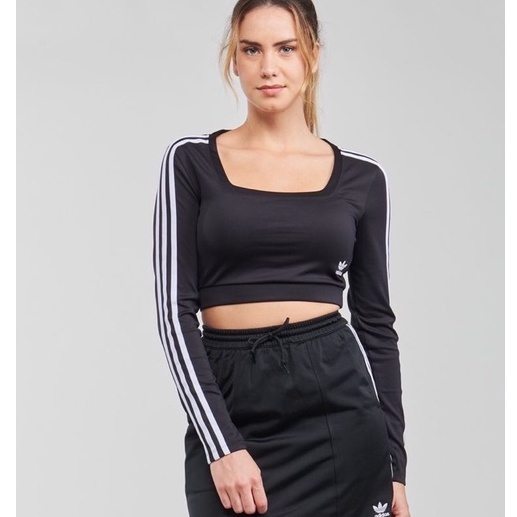 Áo thun tay dài phối sọc das dáng croptop xuất xịn