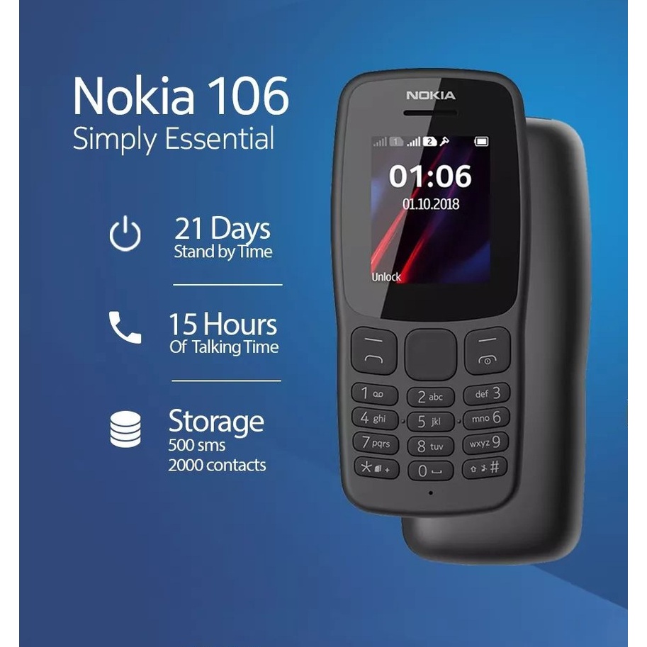 Điện Thoại Nokia 106 Dual SIM / 2 SIM Mẫu Mới 2018 New Đủ Màu Bền Bỉ Đẹp Chắc [Kèm Dây Sạc + Pin] | BigBuy360 - bigbuy360.vn
