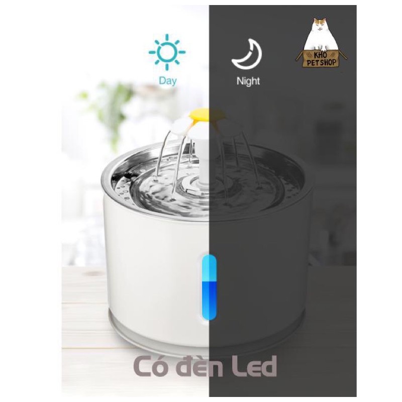 Máy nước tự động cho chó mèo hình hoa tròn (2.4L) đèn Led