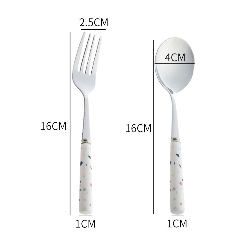 Bộ Muỗng Nĩa Bằng Thép Không Gỉ Với Tay Cầm Sứ Phong Cách Bắc Âu