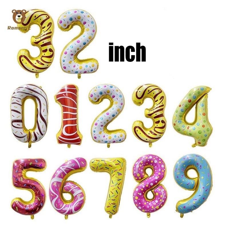 Bong Bóng Lá Nhôm Hình Số/Bánh Donut/Kem Kỹ Thuật Số 32inch Trang Trí Tiệc Sinh Nhật