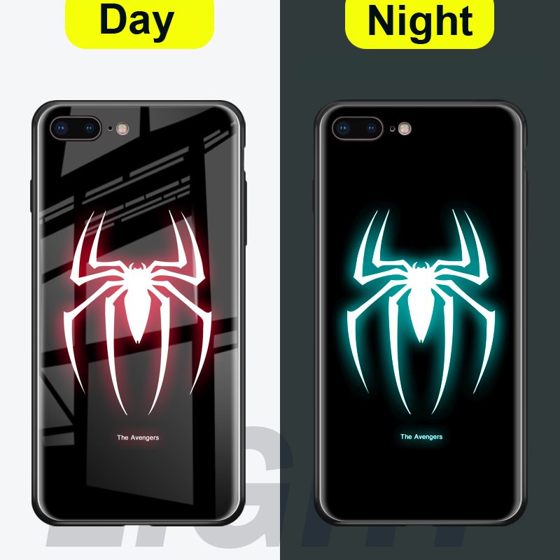 iPhone 11 Case iPhone 11 Pro Max iPhone 7 Plus 7 8 Plus Ốp điện thoại mặt kính hình anh hùng Marvel có đèn nền dạ quang phát sáng trong bóng tối cho