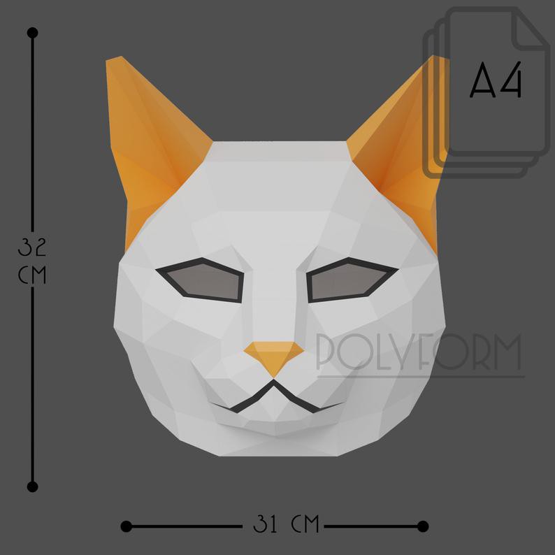 Bộ kit Mô hình giấy 3D mặt nạ mèo, mẫu tập vẽ hình họa, trang trí nhà cửa, shop thời trang