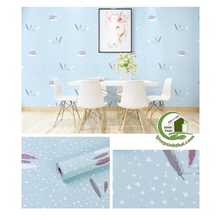 Cuộn giấy dán tường decal màu xanh dương ngôi sao có lông vũ