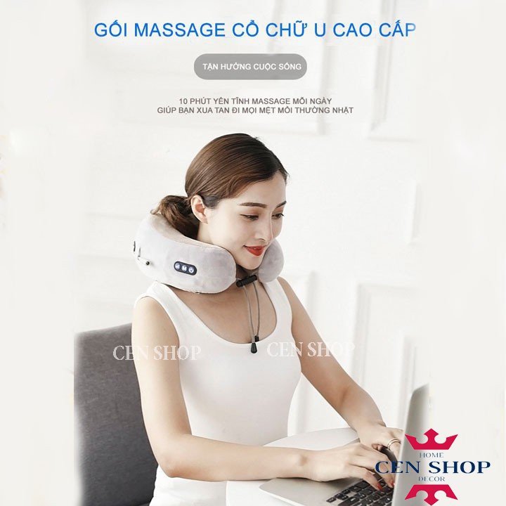 Máy massa cổ ⚡️𝐅𝐑𝐄𝐄 𝐒𝐇𝐈𝐏⚡️ Gối massage vòng cổ hỗ trợ mát xa vùng cổ, giảm đau nhức vai gáy