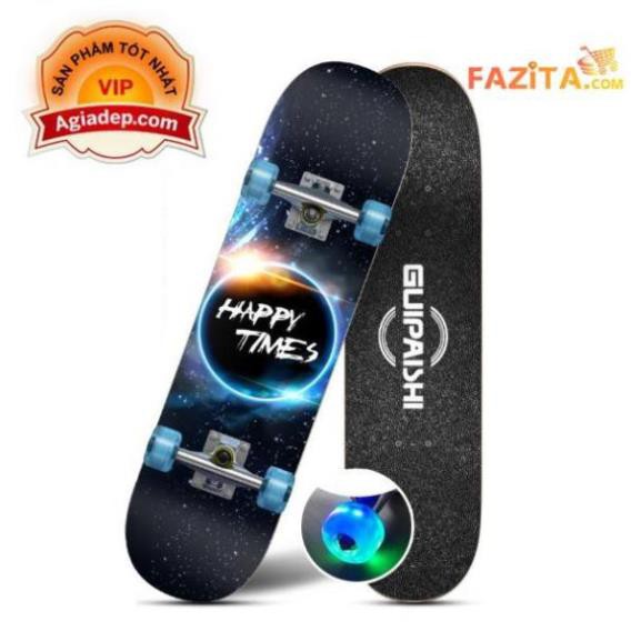 Ván trượt trẻ em thanh thiếu niên có phát sáng Skateboard sành điệu - Hàng xịn xuất Châu Âu + Bộ bảo vệ tay chân