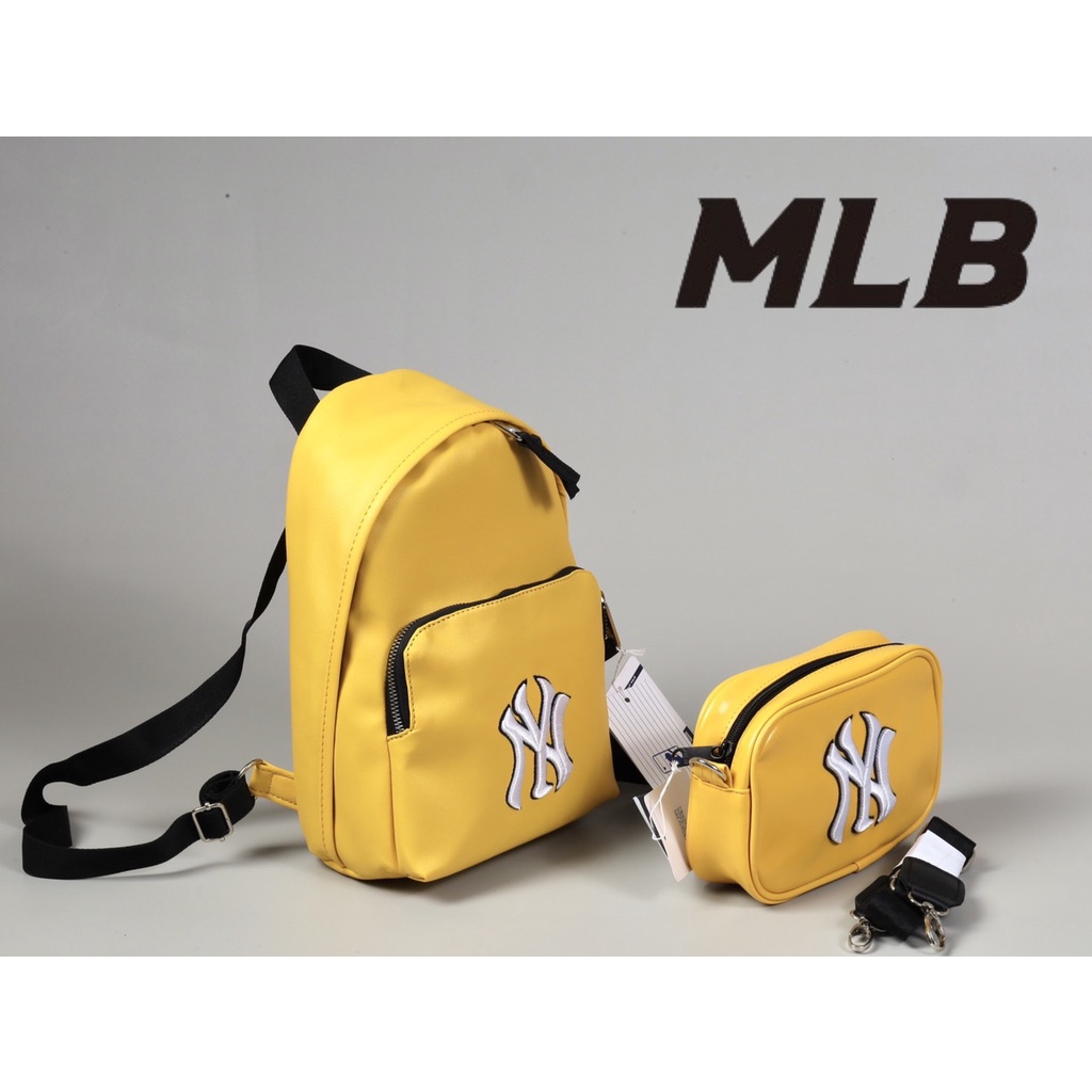BALO MLB YANKEE  CHẤT DA SẦN HÀN QUỐC CAO CẤP, BALO THỜI TRANG MÀU  ĐEN VÀNG