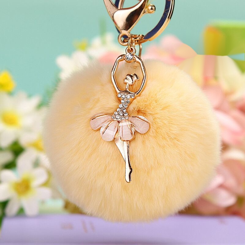 Phụ kiện handmade cục bông treo túi phụ kiện trang trí túi xách trang trí balo charm móc khoá charm đeo túi Móc Khóa Quả Cầu Lông Thỏ Đính Đá Dễ Thương