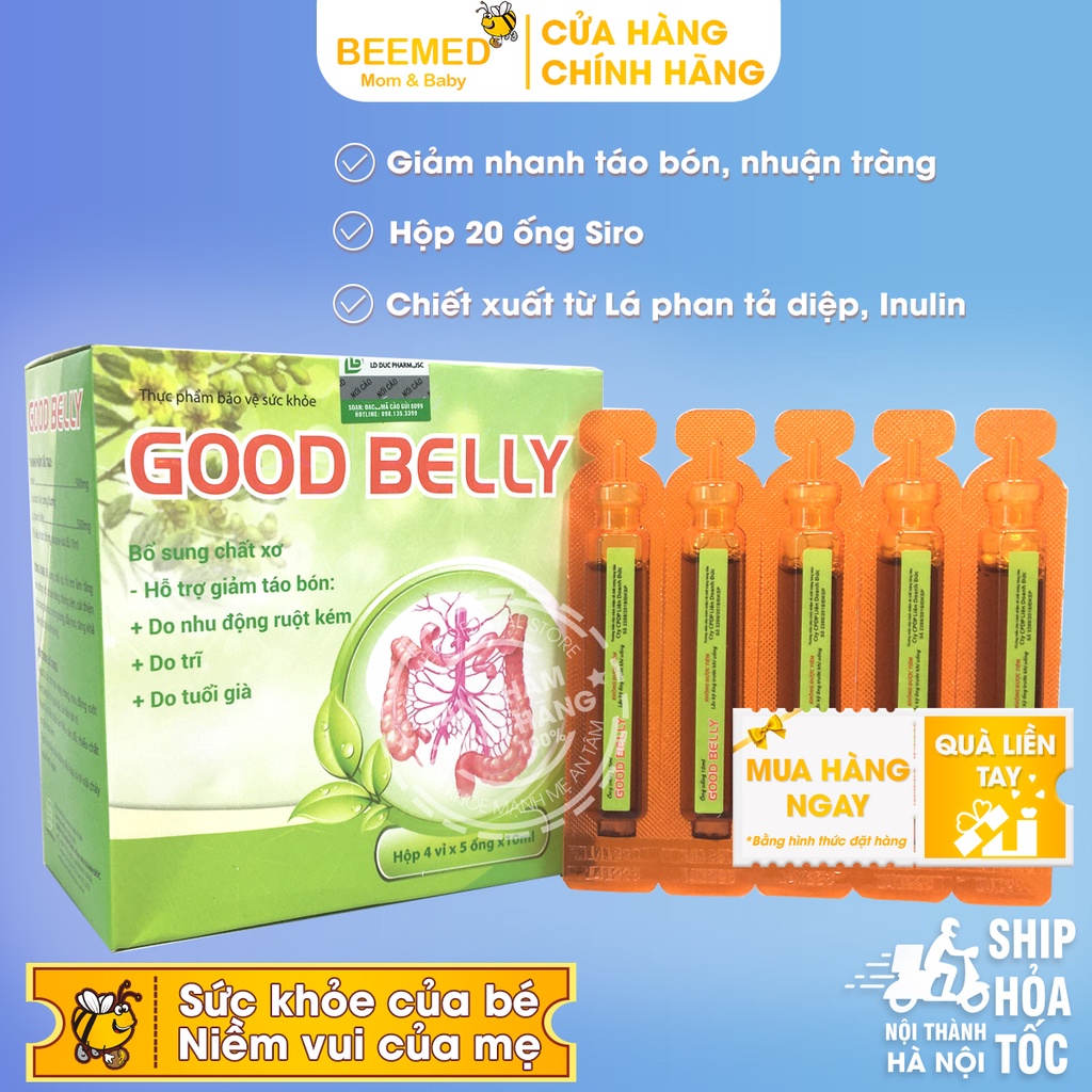 Siro giảm táo bón, nhuận tràng từ thảo dược Good Belly và chất xơ Inulin Hộp 20 ống uống cho trẻ em và người lớn