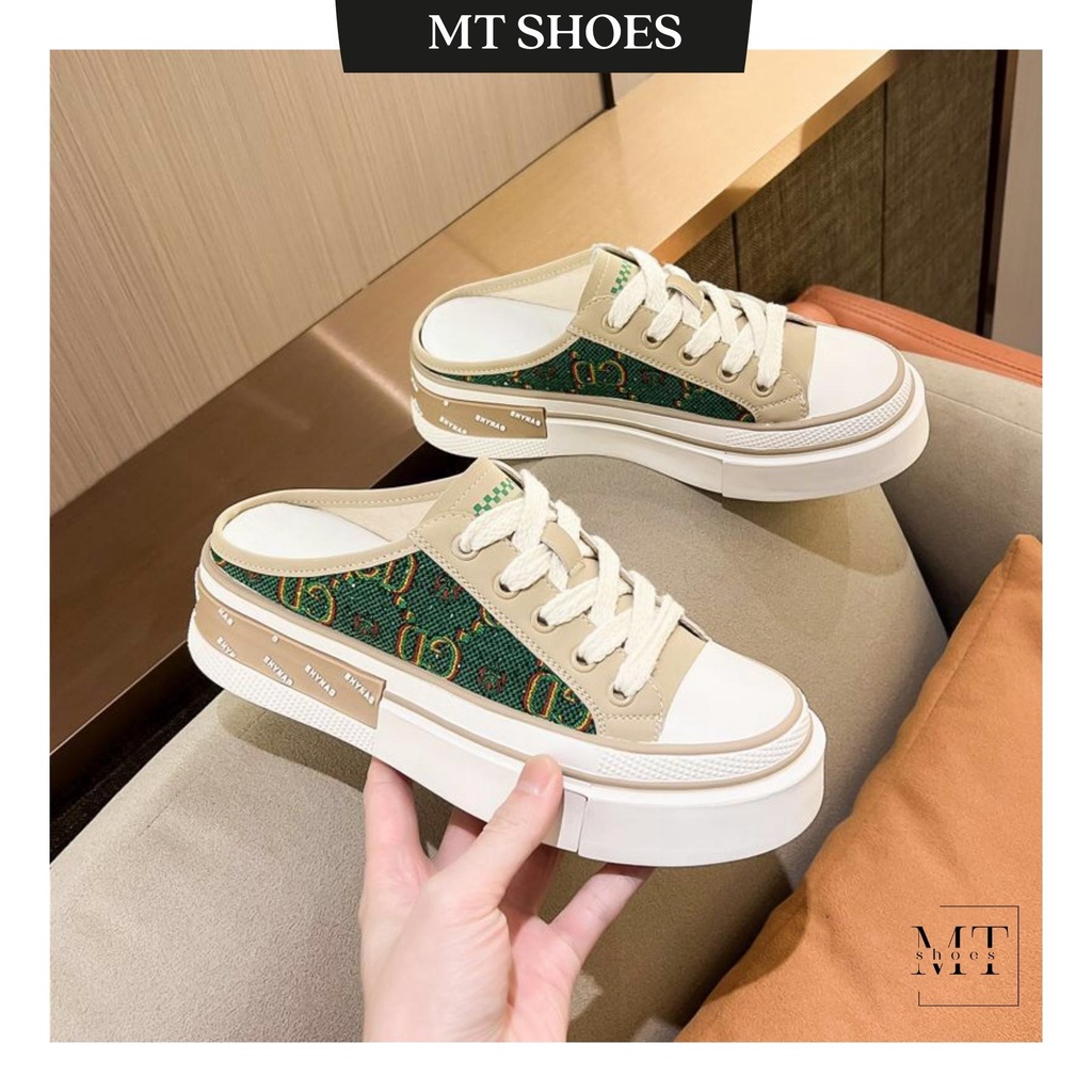 Giày Sục bata họa tiết GG phối màu đế cao 2-3 phân hàng Quảng Châu cao cấp form chuẩn bền đẹp cực dễ mang