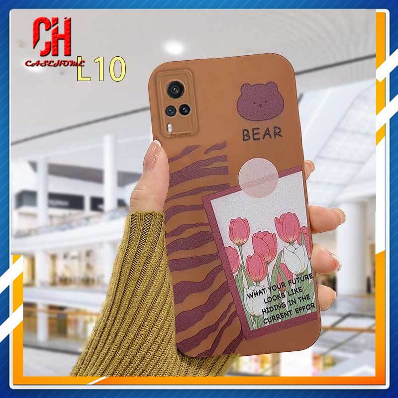 Square Border Samsung Phone Case Lattice Bear Camera Hole A03S A12 A32 A52 A51 A10S A50 A20S J7 Prime A02S A20 A50S A10 A30S A52S A30 M12 M10 M01S