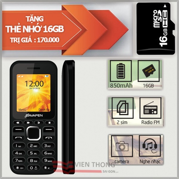 Điện thoại 2 sim 2 sóng Bavapen B11 (Đen) - Tặng thẻ nhớ 16Gb