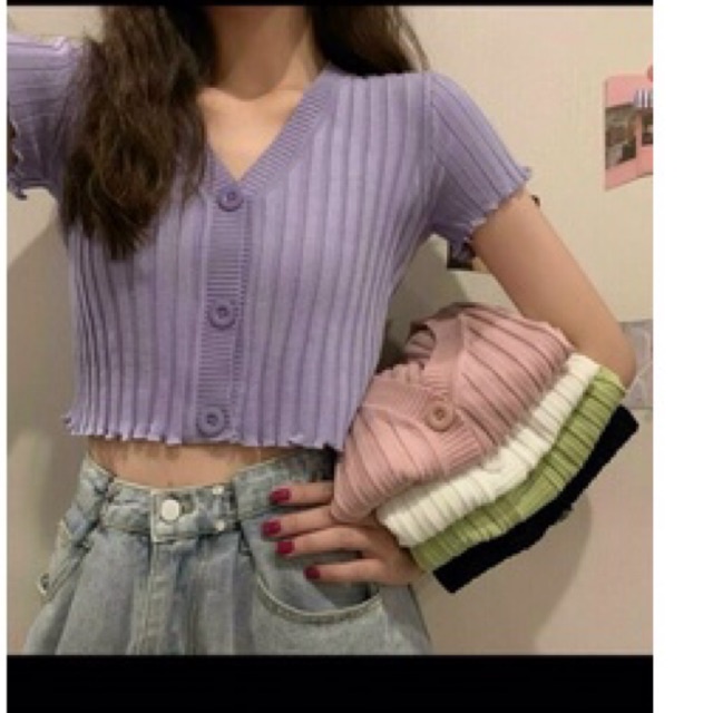 Áo Croptop thun gân lên tay ngắn , Crottop nút gài phông nữ 38-55kg