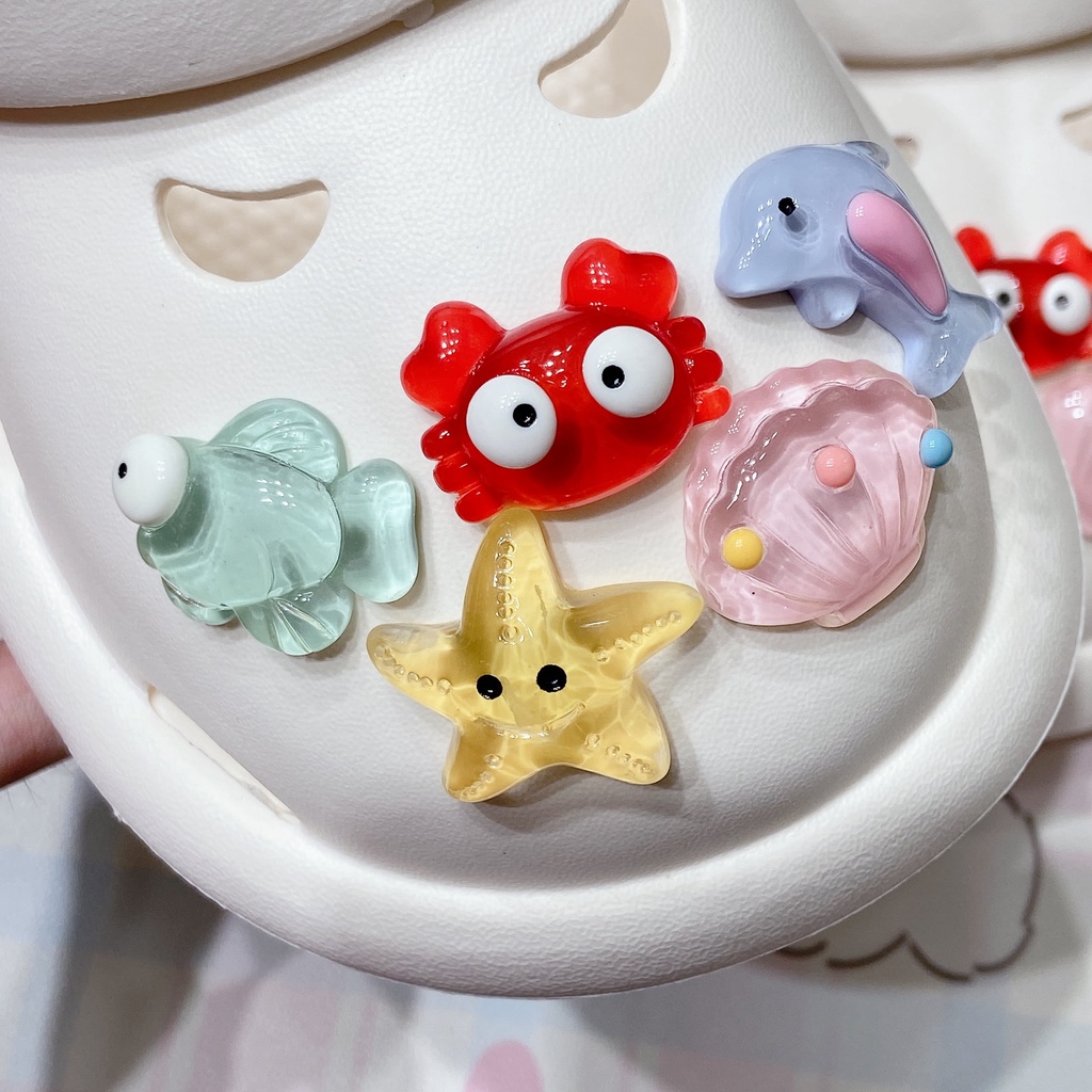 Sticker crocs Shoe Decoration for crocs đế caoSet 10 Mặt Dây Chuyền Trong Suốt Hình Cá Biển Dễ Thương diy