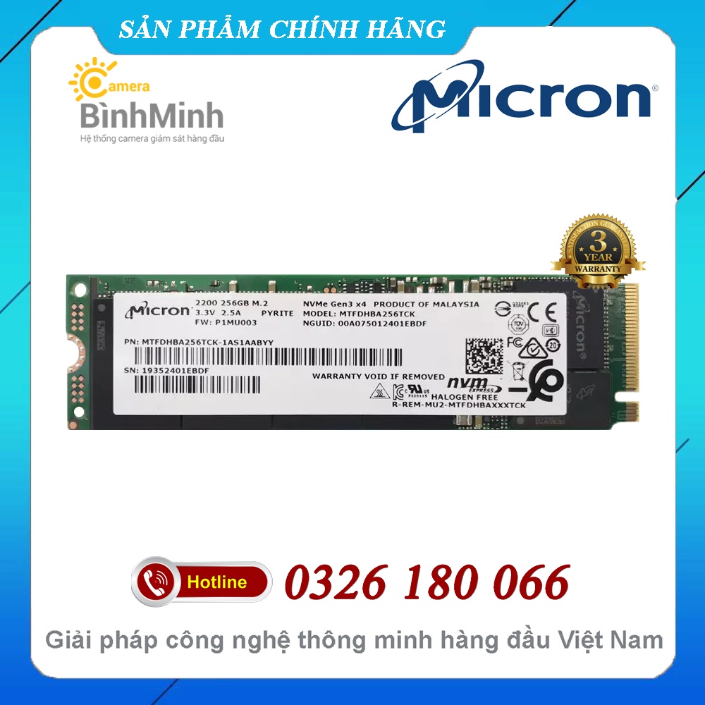 Ổ Cứng SSD 256GB Micron 2200 NVMe M.2 PCIe Gen3 x4 2280 (MTFDHBA256TCK)