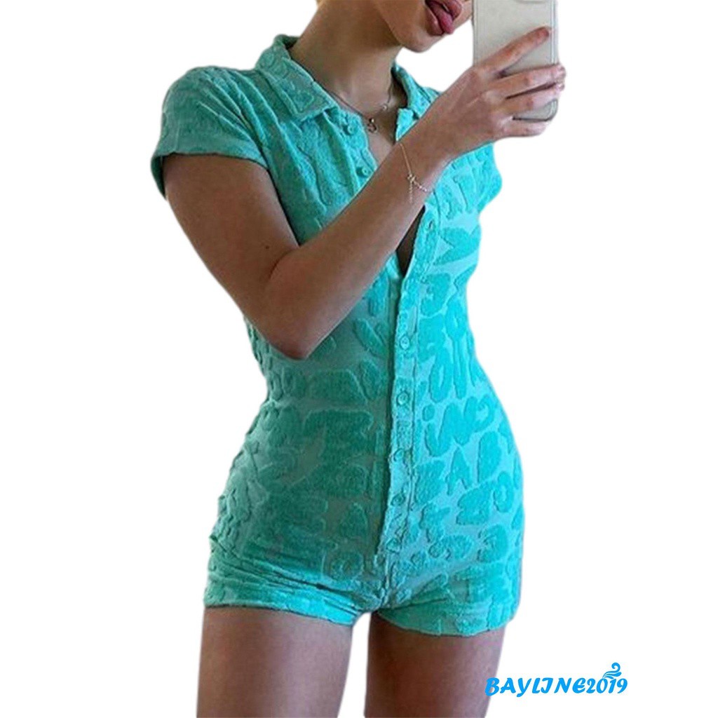 Áo Liền Quần Ngắn Tay Cổ Bẻ Thời Trang Cho Nữ