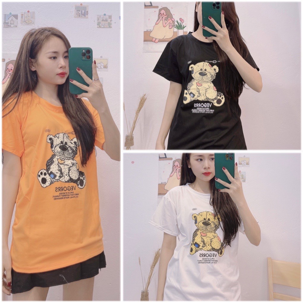 Áo Phông Nữ, Áo Thun Hình Gấu Cute100% Cotton Siêu Mát Hàng QC Loại 1 Full Túi Zip