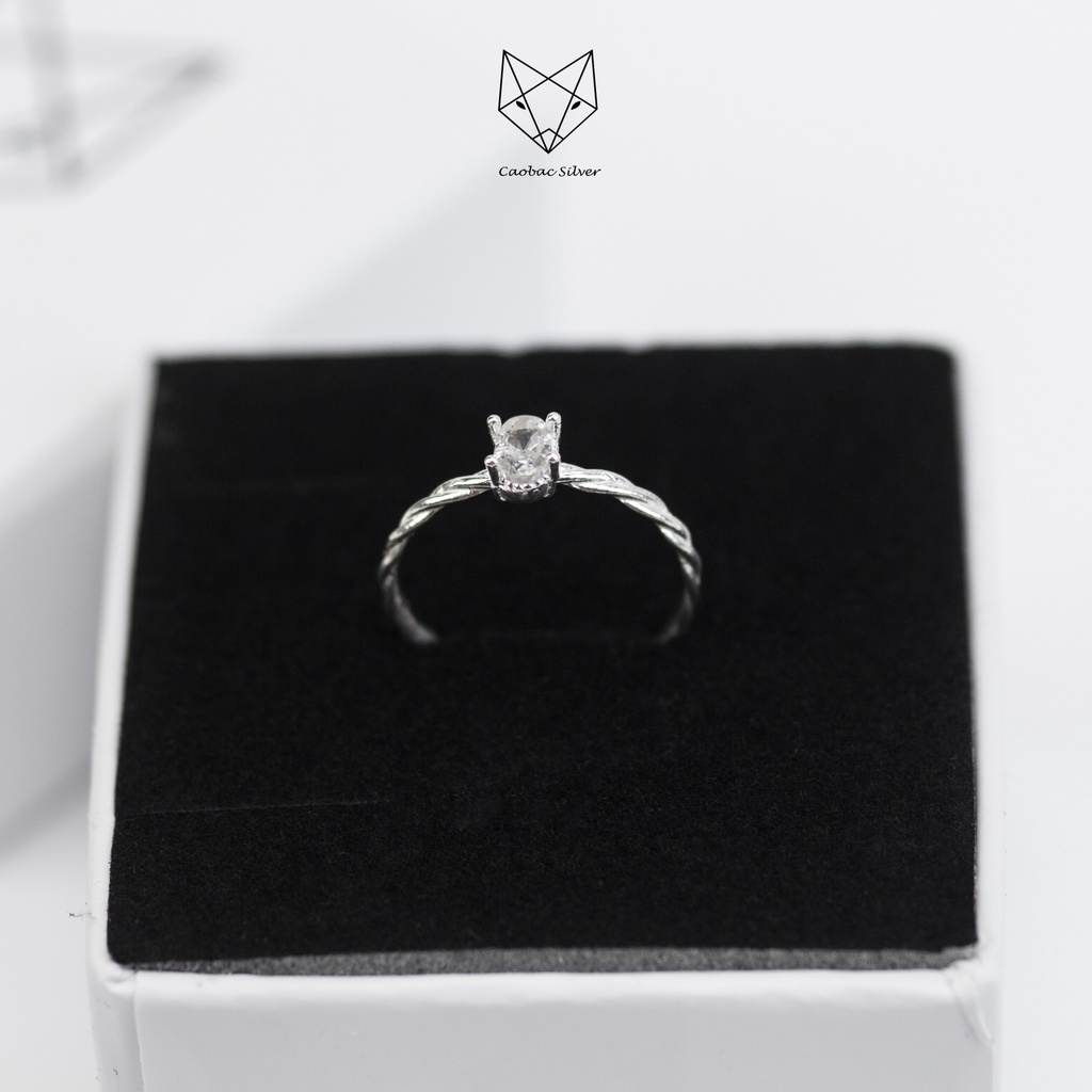 Nhẫn Bạc Ta Cao Cấp CaoBac Silver Hoạ Tiết Kim Cương Nhân Tạo Oval Đính Đá Sáng Lấp Lánh Món Quà Dễ Thương Cho Bạn Gái
