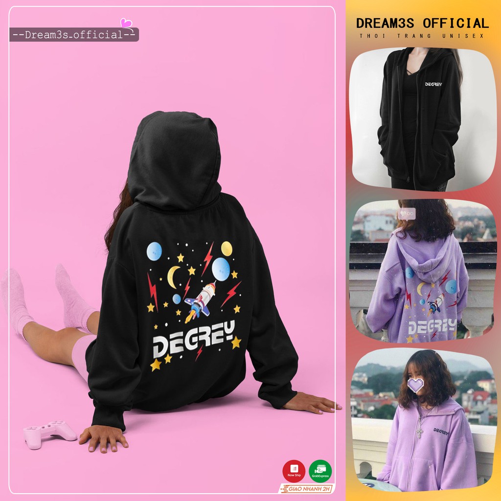Áo Hoodie Không Xù Lông Dáng Rộng Phong Cách Hàn Quốc Trẻ Trung Cho Nữ và Cặp Đôi In Hình DEGREY D75
