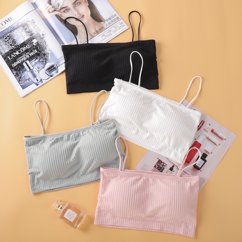 Áo Bra Nữ Cotton Gân Tăm 2 Dây Có Mút Ngực Trẻ Trung ANA 809
