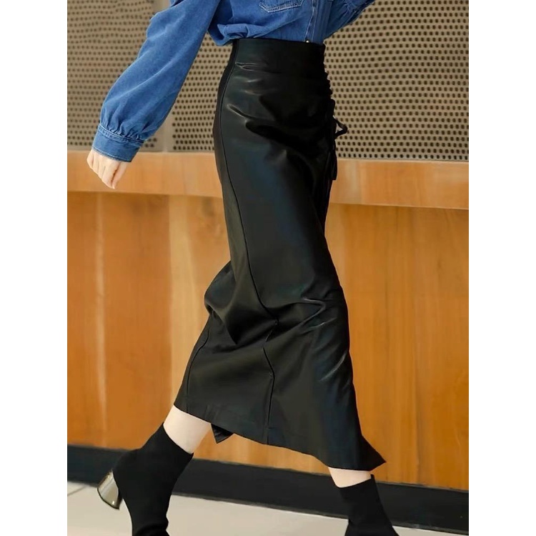 Chân Váy Da Cao Cấp Dáng Ôm Dài Lệch Tà Thời Trang Thu Đông 2022 Cho Nữ