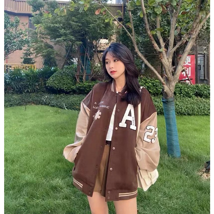 [ RẺ VÔ ĐỊCH] Áo khoác bomber nâu phối thêu chất siêu đẹp | BigBuy360 - bigbuy360.vn