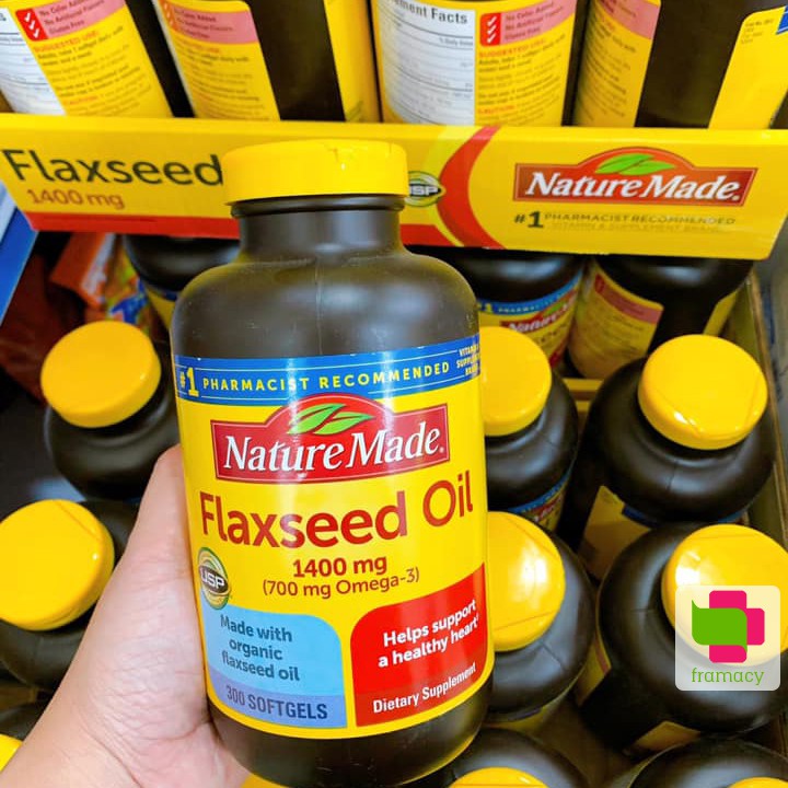 Dầu hạt lanh hữu cơ Nature Made Flaxseed Oil 1400mg, Mỹ (300v) bổ sung Omega 3-6-9 cho người từ 18 tuổi